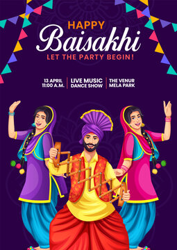 Happy Baisakhi. Baisakhi festival background and typography. Illustration of Punjab New Year. Invitation card, poster, banner, social media, promotional advertising.