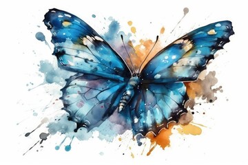 Obraz na płótnie Canvas delicate blue butterfly captured in a watercolor painting. Generative AI