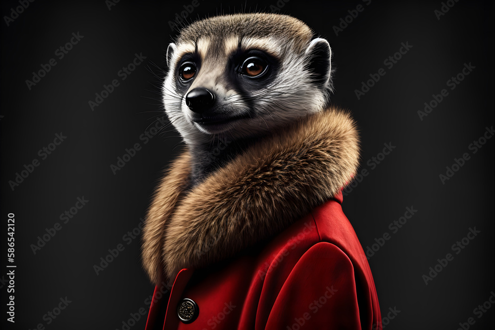 Wall mural meerkat dressed in a stylish coat created with generative ai technology