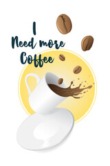 Coffee beans and a small cup. Vector illustration.