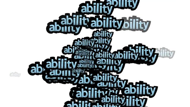 animated video scattered with the words ABILITY on a white background