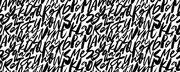 Brush drawn alphabet letters seamless pattern. Modern brush calligraphy ornament. Lowercase and uppercase letters, hand drawn typography abstract background. Alphabet in random order, mix of signs.