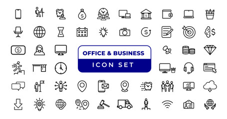 Fototapeta na wymiar Office and Business thin line web icons. Outline icons collection. Business, Marketing, Banking, SEO, Teamwork and other symbols. Office management sumbols.