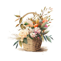 Watercolor Flowers Clipart vector, Easter Basket Png, Spring Floral Clip Art, Easter Sublimation Png, Watercolor Flower