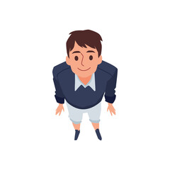 Top view of brunette man looking up, cartoon flat illustration isolated.
