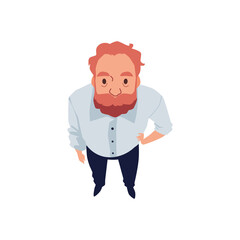 Top view of middle age bearded man looking up, flat illustration isolated.