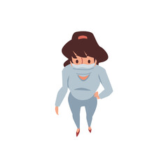 Fototapeta premium Woman in antiviral medical mask looking up, flat illustration isolated.