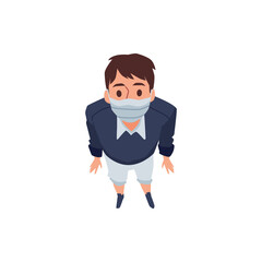 Top view on looking up man wearing facial mask for protection from viruses.