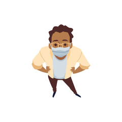 Top view on man in glasses looking up at viewer a flat illustration.