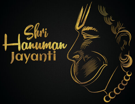 Shree Hanuman Jayanti golden Hindi calligraphy design banner, jai bajarang bali, lord hanuman, indian god.