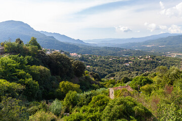 Fototapeta na wymiar Mountain landscape on a sunny day. Sartene town, Corsica island