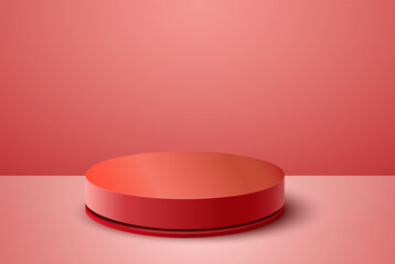 Realistic 3D dark red podium. Abstract minimal scene, product mockup, advertising display.