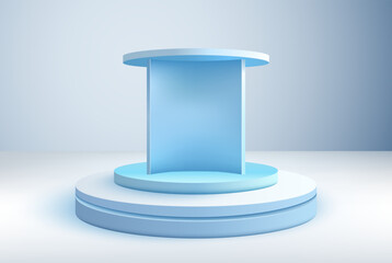 Realistic blue cylindrical pedestal. Abstract minimal scene for product showcase, advertising display. Vector geometric shape.