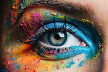Close-up of Colorful Eye Make-up, Generative AI