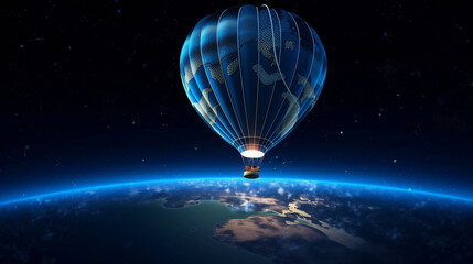 Fototapeta na wymiar hot air balloon in space with the planet earth in the background. generative AI