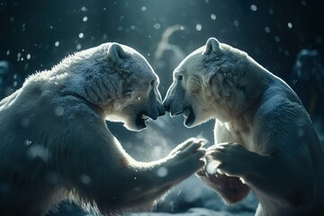 2 polar bears fighting ,generative Ai - obrazy, fototapety, plakaty