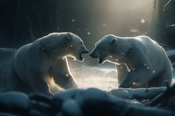 2 polar bears fighting ,generative Ai - obrazy, fototapety, plakaty