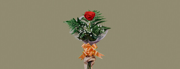 man with a red rose for Sant Jordi, banner format