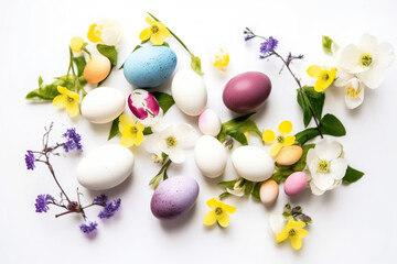 Fototapeta na wymiar Easter egg , Cute adorable Easter eggs background. Group of colorful eggs and spring flowers