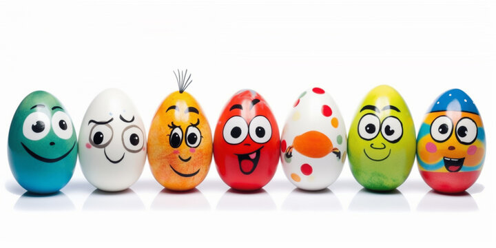 Easter egg , Cute adorable Easter eggs background. Group of colorful eggs cartoons characters