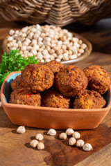 Cooking of healthy vegetarian food, tasty chick pea falafels