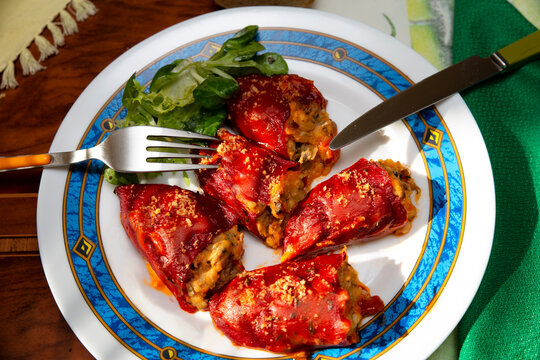 red peppers stuffed with hake. piquillo peppers