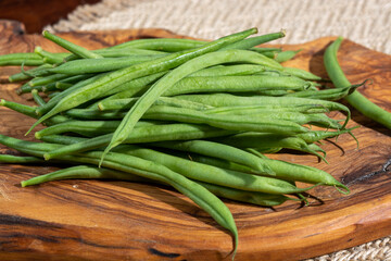 Raw fresh organic green beans ready to cook