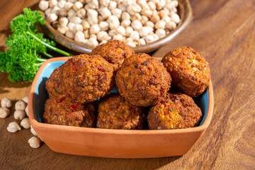 Cooking of healthy vegetarian food, tasty chick pea falafels