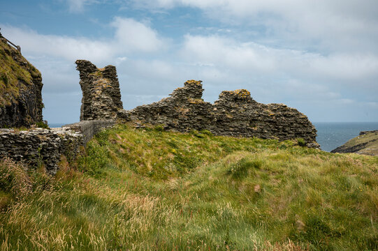 A view of the wall of Tintagel Castle