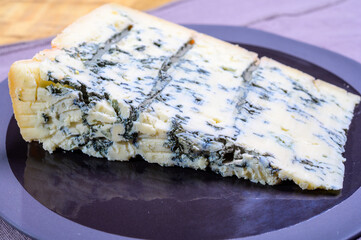 Italian food, buttery or firm blue cheese made from cow milk in Gorgonzola, Milan, Italy