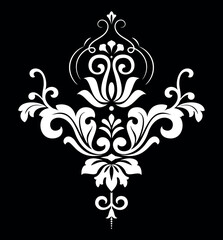 Damask graphic ornament. Floral design element. Black and white vector pattern.