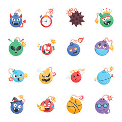 Obraz premium Modern Pack of Emoji Bombs Flat Stickers