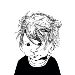 Vector portrait of cute little girl with curly hair 
