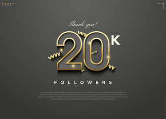 Obraz na płótnie Canvas 20k followers celebration template with 3d ribbon.