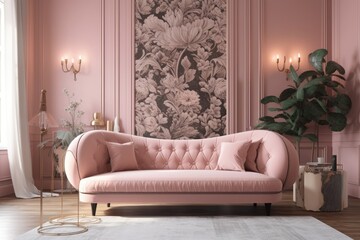 cozy living room with a pink color scheme. Generative AI