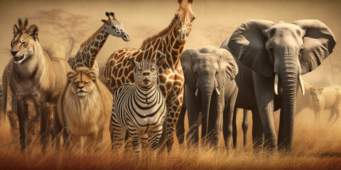Group of many African animals Generative AI