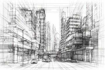 bustling urban street in black and white. Generative AI