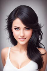 Naklejka premium Portrait of a beautiful brunette woman in a photo studio. Generative AI