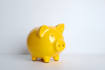Yellow piggy bank on white background, ai generated