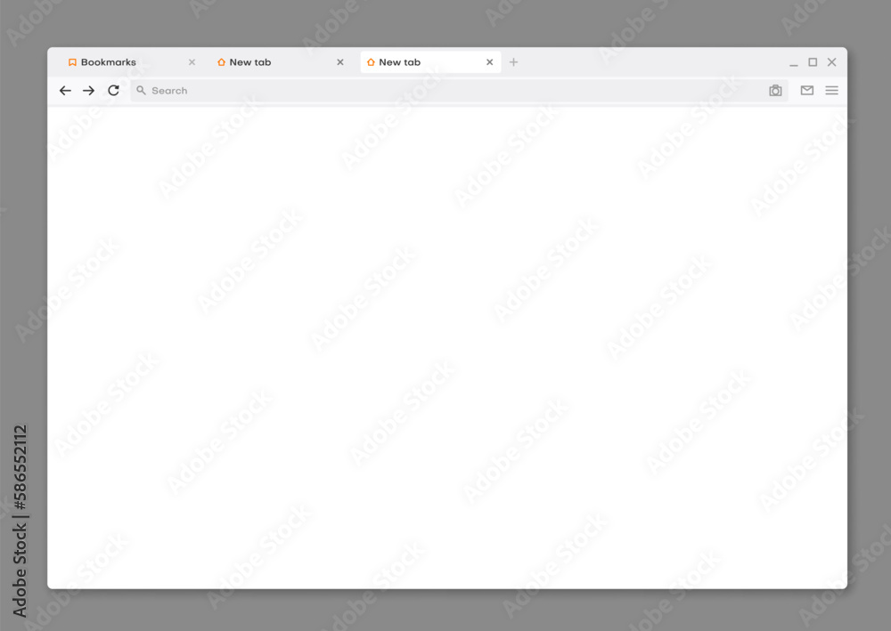 Aufkleber Internet web browser window interface mockup, vector template of computer page screen. Website browser tab or PC internet window blank frame of web site tab with search bar, webpage background mock up