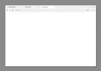 Internet web browser window interface mockup, vector template of computer page screen. Website browser tab or PC internet window blank frame of web site tab with search bar, webpage background mock up