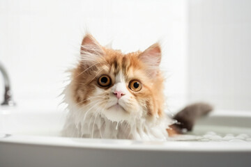 Ginger cat in a shower, ai generated