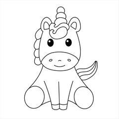 Beautiful unicorn Coloring Page For Children. Magical Unicorn Illustration. Rainbow Unicorn Fantasy Character.