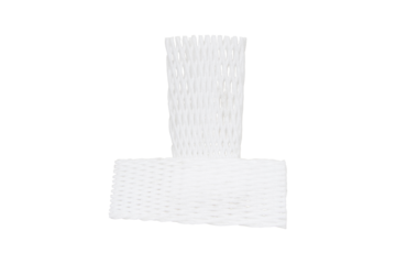 Plastic mesh net vertical orientation and horizontal. Blank covered shockproof foam net for fruits protection. protective packaging netting sleeves Isolated on cutout PNG. Sticky, soft resistant