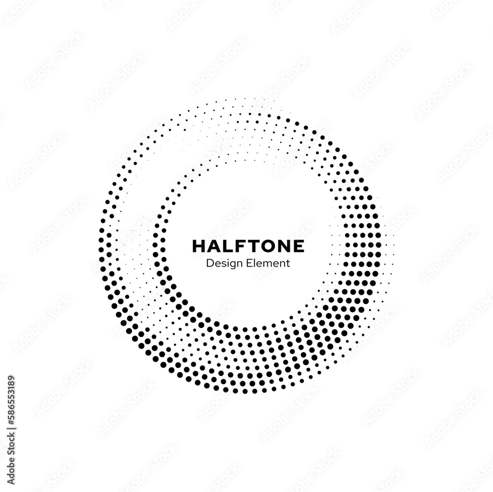 Aufkleber Halftone circle pattern border frame with vector black dots texture. Abstract round geometric shape with swirl of random dots, spots and points. Half tone dotted circle frame of creative banner, label