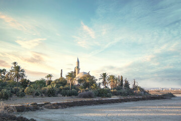 Beautiful view of the Hala Sultan Tekke, in Larnaca on the island of Cyprus