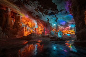 Cave landscape. Generative AI.