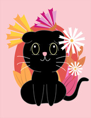 black cat with spring flowers