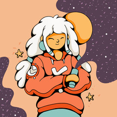 Fototapeta premium Illustration of a cute beautiful girl in cartoon flat style.