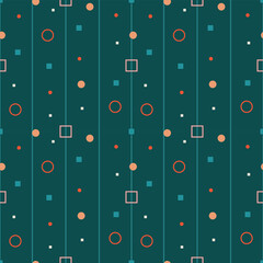 Seamless pattern with geometric shapes. Squares and rounds  shapes on green background. Vector illustration
